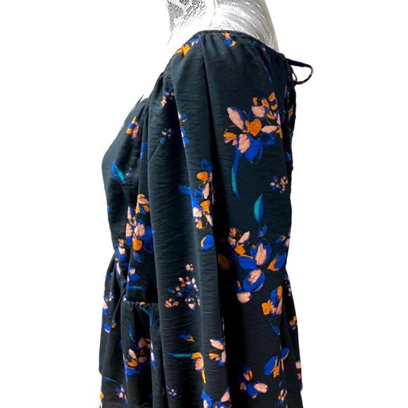 AVA & VIV Floral Peplum Blouse Women’s SZ 1X Black Long Sleeves Smock Tie - Picture 8 of 11